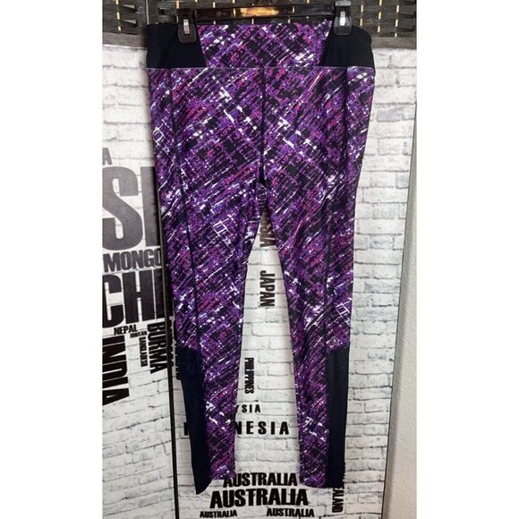 Fullbeauty Sport Logo 12 Purple Print Contrast Inlay Detail Active Yoga Leggings - Picture 3 of 4